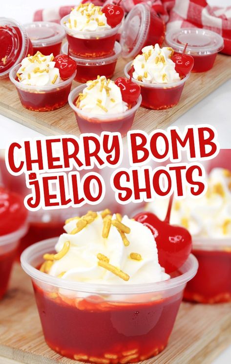 Cherry Bomb Shot, Fireball Jello Shots, Cherry Jello Shots, Strawberry Jello Shots, Easy Jello Shots, Bomb Shots, Making Jello Shots, Jello Shots Vodka, Whipped Vodka