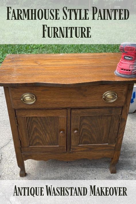 Farmhouse Style Painted Furniture Antique Washstand Makeover Giani Countertops, Giani Countertop Paint, Farmhouse Style Furniture, General Finishes Milk Paint, Blue Green Paints, Painting Countertops, Farmhouse Paint, Farmhouse Paint Colors, Fusion Paint