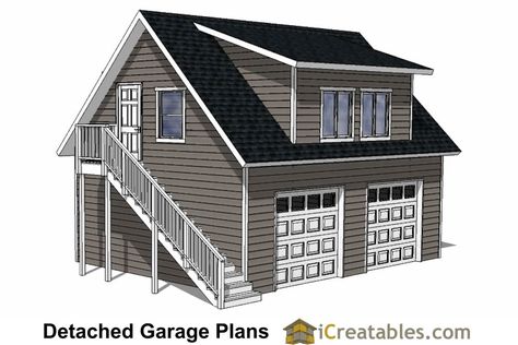 DIY 2 Car Garage Plans - 24x26 & 24x24 Garage Plans - shed plans with loft. Detached Garage Designs, Garage Apartment Floor Plans, Shed Design Plans, Slanted Roof, Shed With Loft, Garage Plans With Loft, 2 Car Garage Plans, Garage Plans Detached, Plan Garage