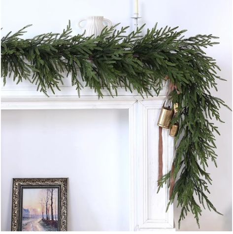 Norfolk Pine Garland - 9ft Artificial Christmas Garland Long Faux Greenery Garland for Holiday, Fireplace, Mantle, Window, Stairs, Indoor, Outdoor Decor Garland Around Kitchen Sink Window, Christmas Decor Greenery, Garland Mantel Christmas, Costco Garland Christmas Decor, Fireplace Mantel Garland, Red And White Mantle Christmas, Walmart Christmas Garland, Faux Garland Christmas, Fireplace Holiday Decor