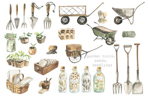 Garden Clipart, Farmer Girl, Feather Diy, Widget Icons, Garden Illustration, Products Photography, Bird Houses Painted, Garden Watercolor, Gardening Books