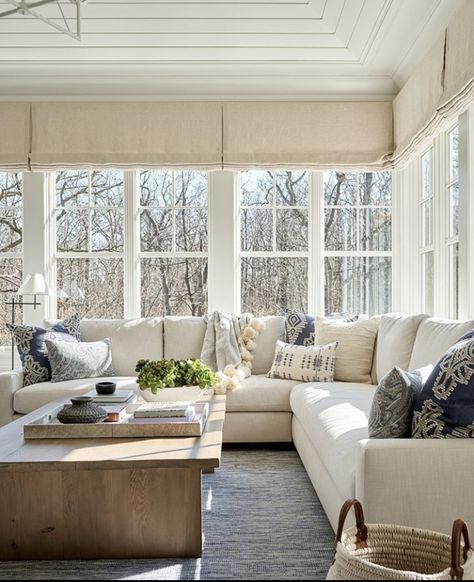 Midwestern Home, Cozy Sunroom, 4 Season Room, Four Seasons Room, Sunroom Furniture, Three Season Room, Deep Sofa, Sunroom Decorating, Sunroom Designs