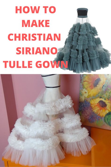 in this tutorial I show you how to make this beautiful tulle gown by christian siriano,enjoy,and if you like the video ,do not forget to like and subscribe,thank"s Ball Gown Tulle Dress, Ruffled Tulle Skirt, How To Sew Tulle To A Dress, Tulle Sewing Techniques, Tulle Ruffles Diy, Diy Ball Gown How To Make, Tulle Dress Pattern Diy Tutorial, How To Sew Tulle Ruffles, Tulle Techniques