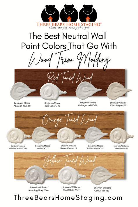 Neutral Wall Paint Colors, Neutral Wall Paint, Natural Wood Trim, Paint Pallets, Flip Houses, Stained Trim, Warm Wood Flooring, Oak Trim, Best White Paint