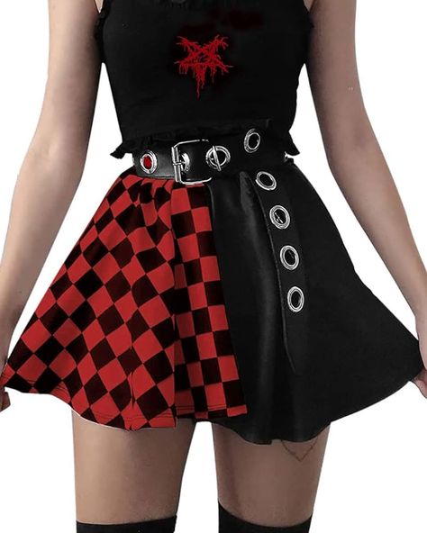 Gothic Summer Plaid Mini Skirts for Womens Short High Waist Plaid Skirts, 02-skirt With Belt Red, Small : Amazon.ca: Clothing, Shoes & Accessories Streetwear Skirt, E Girl Clothes, Goth Harajuku, Goth Skirt, Skirt Mesh, Grunge Skirt, Skirts Vintage, Red Plaid Skirt, Alt Clothes