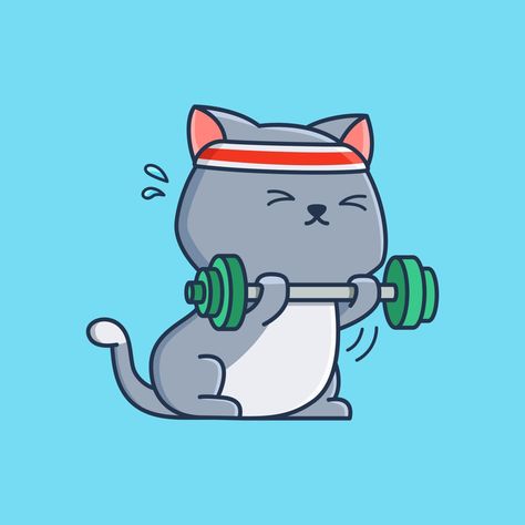 Space Gadgets, Cat Workout, Outfit Cartoon, Cat Gym, Sports Drawings, Cat Work, Cat Exercise, Unique Stickers, Cat Cartoon