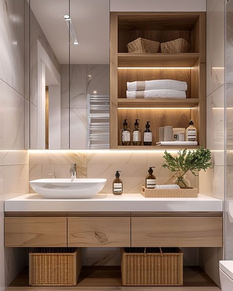 Elegant Bathroom Vanity, Bathroom Interior Design Luxury, Modern Bathroom Ideas, Bathroom Aesthetics, Bathroom Design Trends, Bathroom Redesign, Wooden Bathroom, Bathroom Inspiration Decor, Bathroom Design Luxury