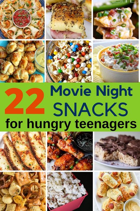 There’s nothing more satisfying for our teenagers than a relaxing Netflix movie night. But pair that movie night with amazing movie night snacks and it only makes the evening that much better! Here are 22 easy movie night snacks for hungry teens! And, the best news? Most of these are so easy even your "clueless in the kitchen" teen whip them up themselves! @raisingteenstoday Easy Movie Night Snacks, Movie Night Appetizers, Teen Party Food, Game Night Snacks, Game Night Food, Sleepover Snacks, Movie Night Dinner, Movie Night For Kids, Movie Night Food