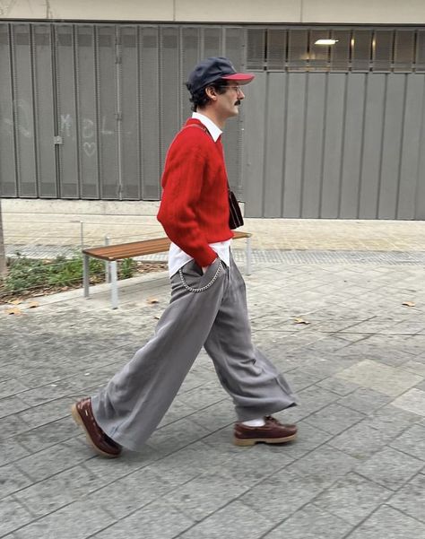 Men’s Artsy Fashion, Grey Pants Outfit Men, Chinos Men Outfit, Aesthetic Male Outfits, Grey Pants Outfit, Red Chinos, Pants Outfit Men, Street Fashion Men Streetwear, Mens Casual Dress Outfits