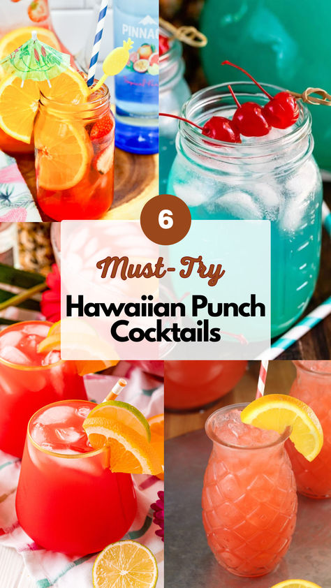 Hawaiian Punch Cocktails Spiked Hawaiian Punch Recipes, Easy Luau Drinks Alcoholic, Alcohol Punches For A Party, Hawian Punch Alcohol Drinks, Spiked Hawaiian Punch, Hawaii Punch Recipes, Hawaiian Alcoholic Drinks, Luau Drinks For Kids, Luau Party Punch