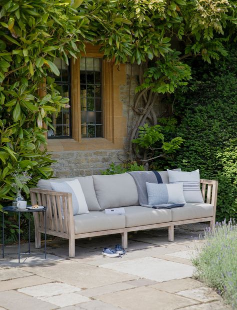 Porthallow 3 Seater Sofa Garden Trading, Inspired Furniture, Deep Seat Cushions, British Countryside, Garden In The Woods, Patio Spaces, Garden Sofa, Grey Cushions, Rectangular Coffee Table