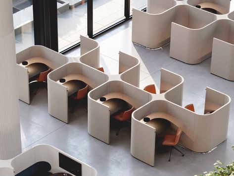 Social-Distancing At Work: These cubicle designs make segregated workspaces safe and stylish | Yanko Design Collaborative Furniture, Cubicle Design, Coworking Space Design, Office Design Trends, Desain Pantry, Upholstered Walls, Office Space Design, Office Cubicle, Workspace Design