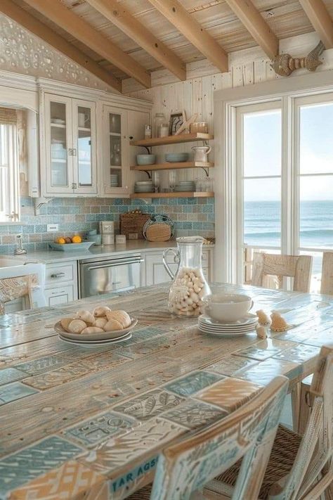 Coastal Kitchen Ideas, Sea Cottage, Coastal Kitchen Decor, Beach Kitchen, Modern Coastal Decor, Beach House Interior Design, Beachy Room, Bohemian Kitchen, Beach House Kitchens