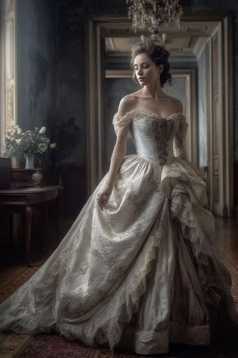 Women In Ball Gowns, 1800 Princess Aesthetic, 1800 Princess Dress, Victorian Inspired Ball Gown, Ball Gown Old Fashioned, 1800 Royal Dress, 1800 Fashion Women Victorian, Old Princess Dresses Ball Gowns, 1800s Victorian Dress