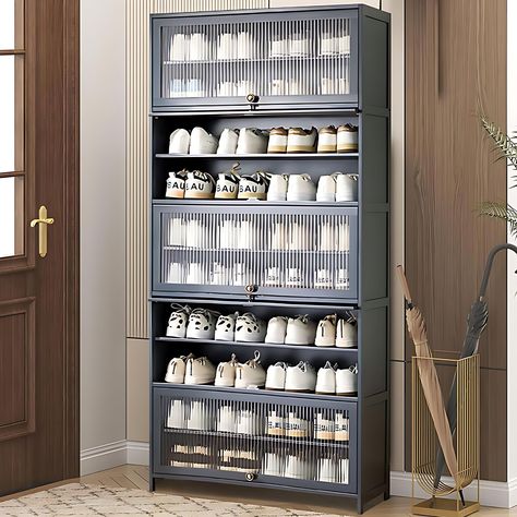 PRICES MAY VARY. ✅【Bamboo Shoe Cabinet】：This shoe cabinet storage for entryway is made of high-quality bamboo and seamless composite boards. The breathable and sturdy bamboo and composite board provide the product with excellent performance of breathability and moisture resistance. ✅【Versatile Design】：Measuring 31.5″L x 12.6″D x 67.7″H, this shoe cabinet with doors optimizes vertical space while providing ample storage. Its compact design makes it a perfect fit for entryways, hallways, bedrooms, Cabinet Shoe Rack, Shoe Garage Storage Ideas, Wall Shoe Storage Ideas, Mud Room Shoes Storage Ideas, Garage Shoe Organization, Garage Shoe Rack, Shoe Cabinet With Doors, Tall Shoe Rack, Entryway Shoe Cabinet