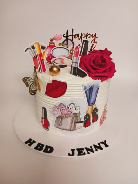 Makeup cake Makeup Cake Ideas, Make Up Cake Topper, Makeup Cake Design, Makeup Theme Cake, Makeup Birthday Cakes, Sister Birthday Cake, Sweet Birthday Cake, Cake Designs For Girl, Makeup Cake