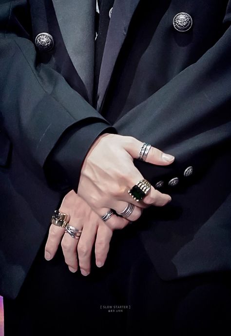 Jimin Hands, Jimin's Hands, Hands With Rings, Wearing Rings, Mens Rings Fashion, Hand Pictures, Celebrity Look Alike, Pretty Hands, Hand Ring