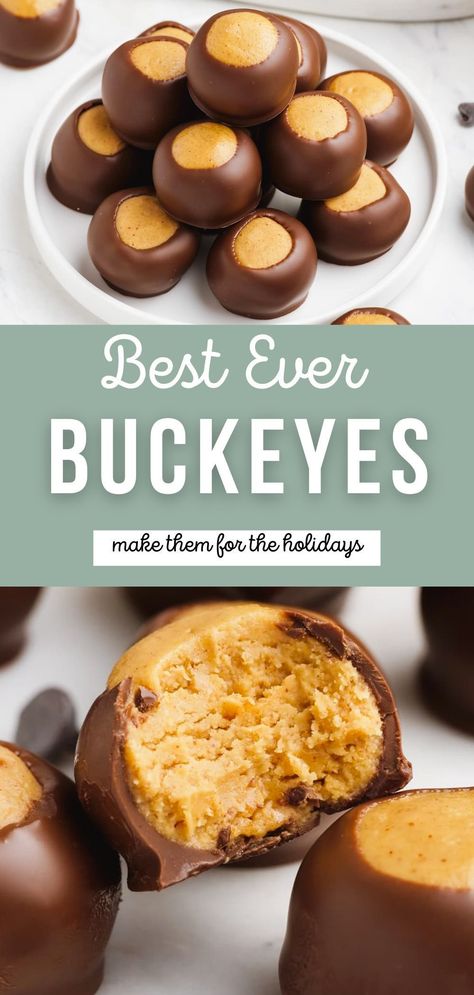 Peanut Butter Buckeyes, Buckeyes Recipe, Peanut Butter Dessert Recipes, Butter Balls, Chocolate And Peanut Butter, Peanut Butter And Chocolate, Homemade Sweets, Peanut Butter Desserts, Peanut Butter Balls