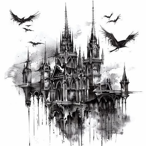 Gothic Architecture Tattoo, Korn Tattoo, Gothic Tattoo Men, Ash Tattoo, Haunted House Tattoo, Victorian Gothic House, Cathedral Tattoo, Left Arm Tattoo, Left Arm Tattoos