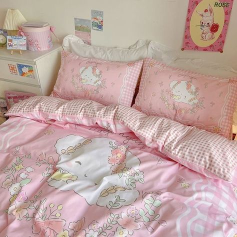 °• Fæ Corner •° on Tumblr Sanrio Bedding, Luxury Pillows Decorative, Cotton Bedding Set, Kawaii Sanrio, Cotton Bedding Sets, Elevate Your Home, Sanrio Characters, Single Bed, Dream Bedroom