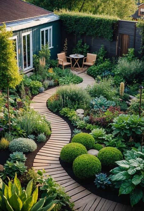 Lush Garden Backyard, Minimalist Backyard Landscaping, Small Back Garden Landscaping, Tiny Garden Design, Small Garden Design Ideas Layout, Garden Ideas For Small Spaces, Walkway Designs, Tiny Garden Ideas, Urban Garden Design