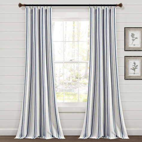 Stripe Yarn Dyed Cotton Window Curtain Panel Pair, 42" W x 84" L, Navy , click on amzn.to link to buy Dye Curtains, Striped Curtains, Lush Decor, Sheer Curtain Panels, Cotton Curtains, Black Panels, Farmhouse Chic, Window Panels, Cozy Cottage