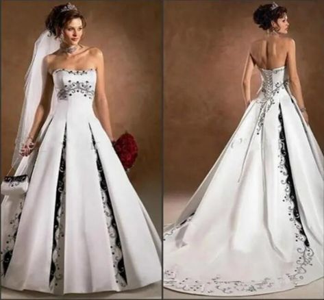 White Gothic Wedding, Gothic Wedding Dresses, Country Bridal Gown, White Gothic, Ombre Wedding, Gothic Wedding Dress, Black White Wedding, Wedding Dresses Strapless, Gothic Wedding