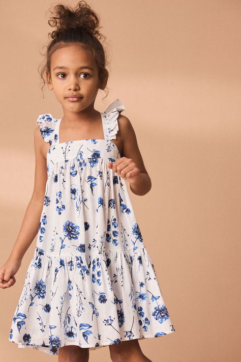 Buy Blue Floral Printed Tiered Dress (3-16yrs) from the Next UK online shop Me As A Mom, Clothes Patterns Sewing, Kids Summer Dresses, Lily Calloway, Baby Clothes Patterns Sewing, Little Sleepies, Boy Girl Twins, Summer Outfits Kids, Girls Pink Dress