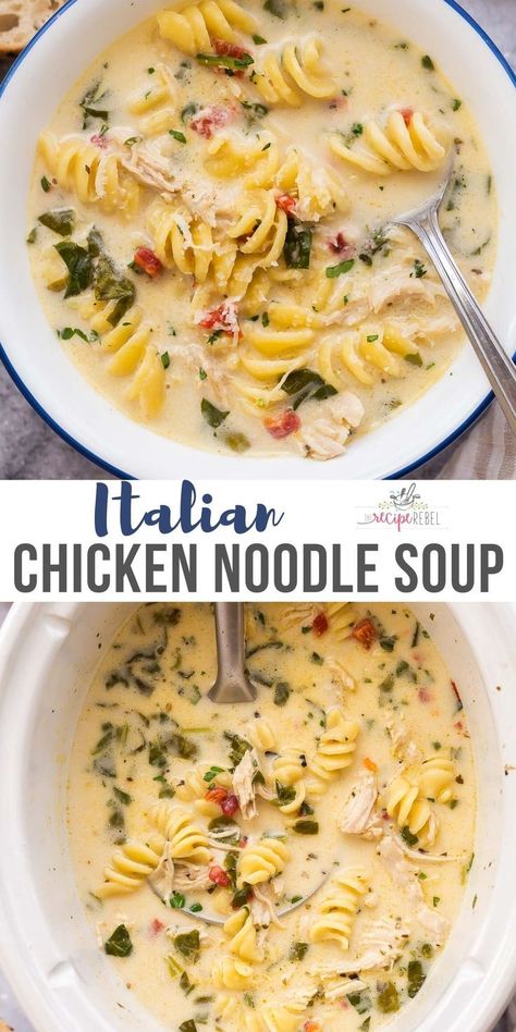 Italian Chicken Noodle Soup, Slow Cooker Italian Chicken, Slow Cooker Chicken Noodle Soup, Slow Cooker Italian, Crockpot Soup Recipes, Italian Chicken, Crock Pot Soup, Crockpot Recipes Slow Cooker, Chicken Noodle Soup