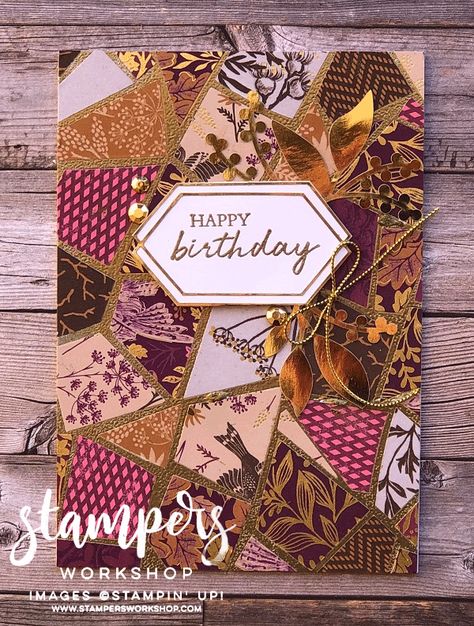 Make cute Mosaic cards using scraps of patterned paper (Facebook Live Replay) - Stampers Workshop Cards Using Scraps, Paper Card Ideas, Paper Crafts Printable, Beauty Suite, Strip Cards, Crafts Printable, Scrappy Cards, Card Making Templates, Designer Paper