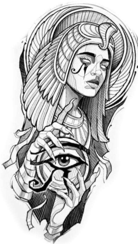 Feminine Tattoo Sketches Egpty Gods Tattoo, Egypt Mythology Tattoo, Cleopatra Tattoo Egyptian, Female Shin Tattoo, Egyptian Gods Tattoo, Cleopatra Tattoo Design, Tattoo Cleopatra, Egypt Tattoo Design Ideas, Eygptain Tattoos