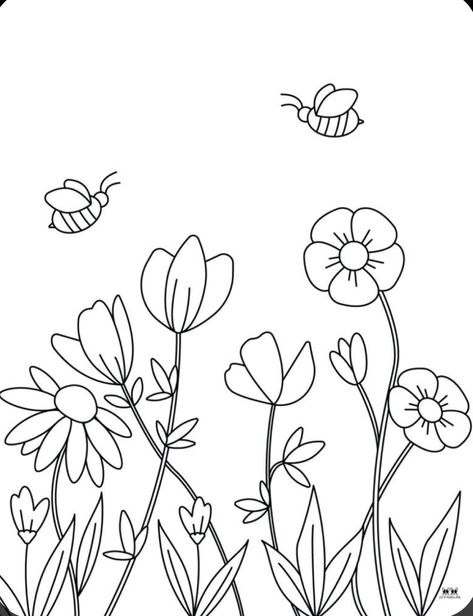 Coloring Book Flowers Simple, Flower Coloring Book Pages, Coloring Book Template, Simple Colouring Pages For Adults, Minimal Coloring Pages, Wild Flower Coloring Pages, Floral Coloring Pages Simple, Coloring Pages Aesthetic Flowers, Traceable Flowers Free Printable