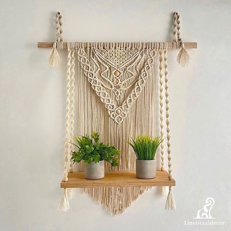 Repisa tejida a mano en macrame Personalized Macrame, Shelf Macrame, Macrame Hanging Shelf, Rope Plant Hanger, Wall Decor Macrame, Farmhouse Shelf, Macrame Shelf, Wall Plant Hanger, Macrame Wall Decor