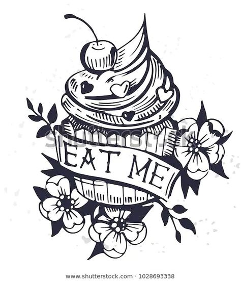 Cupcake Tattoo Designs, Baking Tattoo, Cupcake Tattoo, Cupcake Tattoos, Food Tattoos, Traditional Tattoo Sleeve, Chest Piece Tattoos, Old School Tattoo Designs, Tattoo Girls