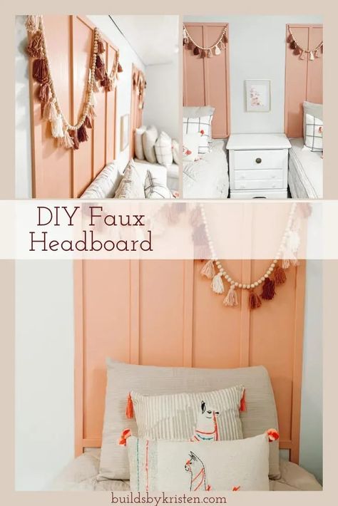 We renovated two girls' bedrooms during this charity and wanted every penny to count. We decided to build this faux headboard. Upcycle Headboard, Teen Headboard, Wall Mounted Headboard, Mounted Headboard, Headboard Alternative, Faux Headboard, Creative Headboard, Wall Mounted Headboards, Headboard Ideas