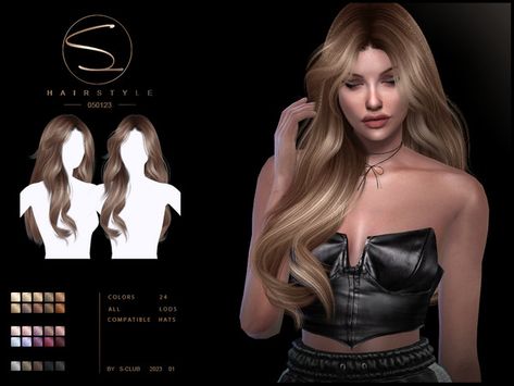 Sims 4 Hair Cc Female Korean, Sims 4 Curtain Bangs, Sims 4 Cc Updo Hair, Sims 4 Hairstyles, Hair Ts4, 4 Hairstyles, Cc Hair, Wavy Hairstyle, Long Hair Ponytail