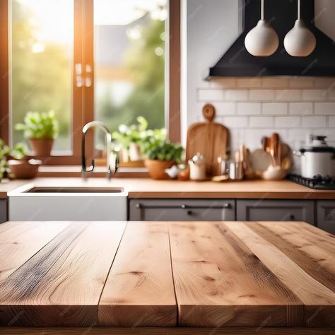 Premium Photo | Wooden table with a kitchen background Aesthetic Kitchen Background, Kitchen Background For Editing, Background Images For Food, Cooking Design Background, Digital Art Kitchen Background, Kitchen Animation Background, Kitchen Background, Food Photoshoot, Creative Advertising Design