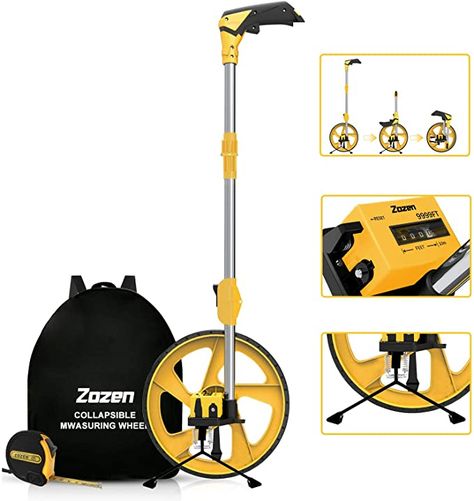 Distance Measuring Wheel in Feet and Inches, Zozen Collapsible Measure Wheel Imperial Industrial Measuring Wheel with Backpack and Tape Measure - - Amazon.com Measuring Wheels, Curve Line, Measuring Wheel, Curved Lines, Straight Line, Outdoor Projects, Workshop Equipment, Tape Measure, Lcd Screen