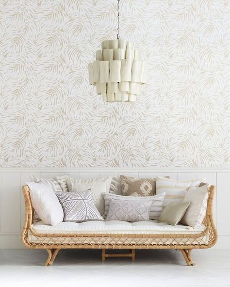 Anthropologie Living, Bohemian Sofa, Rattan Daybed, Rattan Bed, Comfortable Couch, Palm Wallpaper, Rattan Sofa, Boho Interior, Rattan Furniture