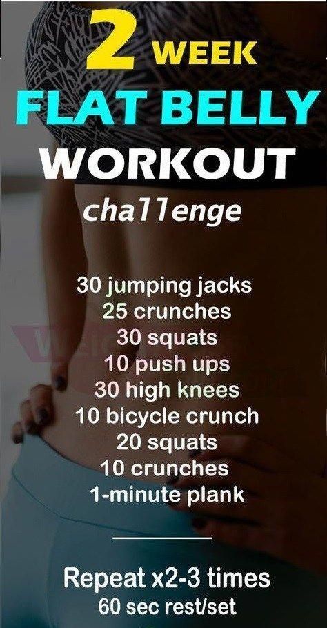 2 week flat belly workout challenge - Jumping, crunches, squats, push ups, high knees, bicycle crunch, squats and crunches. Hit Workout, Workout Man, Belly Workout Challenge, Tummy Workout, Belly Fat Diet, Diet Vegetarian, Belly Fat Workout, Flat Stomach, Belly Workout