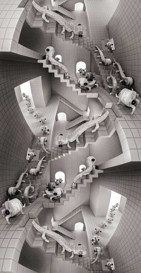 Portfolio - M.C. Escher - House of Stairs | Foundry Community Weird Perspective Art, Esher Art, M C Escher Art, Escher Stairs, Mc Escher Art, Escher Art, M C Escher, Mc Escher, Perspective Art