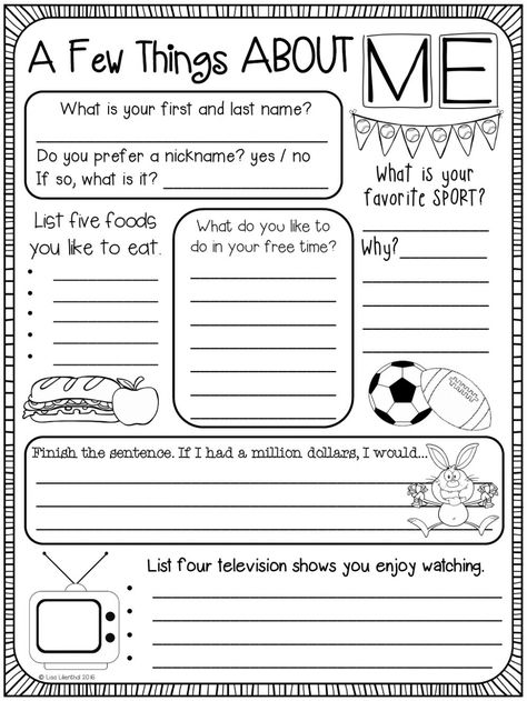 First week of school online activity for 3rd. You can do the exercises online or download the worksheet as pdf. Student Interest Survey, Interest Inventory, About Me Worksheet, Interest Survey, Me Worksheet, Activity Books For Kids, First Week Activities, Kids Worksheet, Student Survey