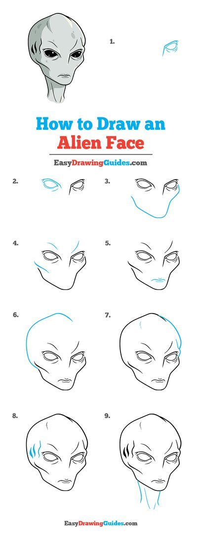 How To Draw An Alien Step By Step, Alien Reference Character Design, Alien Reference Drawing, Easy Drawing Guides.com, Simple Alien Drawings, How To Draw Alien, Alien Eyes Drawing, Alien Face Drawing, Alien Head Drawing