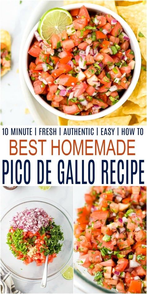 An easy Homemade Pico de Gallo Recipe made with simple fresh ingredients for a delicious, addicting fresh tomato salsa that has a spicy kick to it. Learn all my tricks for an authentic pico de gallo guaranteed to be a crowd favorite! #salsa #fresh #pico #bestsalsa #picodegallo #mexican #appetizer Mild Salsa Recipe, Pico Recipe, Mexican Appetizer, Homemade Pico, Fresh Salsa Recipe, Salsa Guacamole, Salsa Fresca, Fresh Tomato Salsa, Fresh Salsa