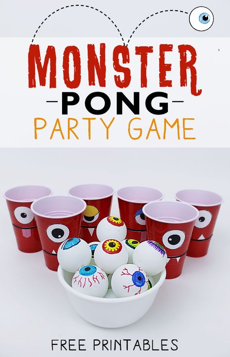 Make a creepy fun monster eye pong party game with plastic cups & ping pong balls. (Beer pong was never this awesome.) Kids & adults alike will love it! Diy Halloween Party, Fun Halloween Party Games, Halloween Nails Diy, Halloween Class Party, Party Monster, Dulces Halloween, Halloween Entertaining, Small Treats, Halloween Games For Kids