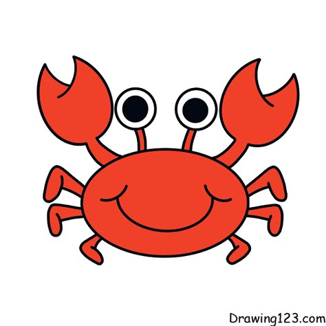 How To Draw Ocean Animals, How To Draw A Crab Easy, Cute Crab Drawings, Crab Drawing Simple, Easy Crab Drawing For Kids, Crab Painting For Kids, Fish Drawing For Kids, Crab Drawing, Crab Cartoon