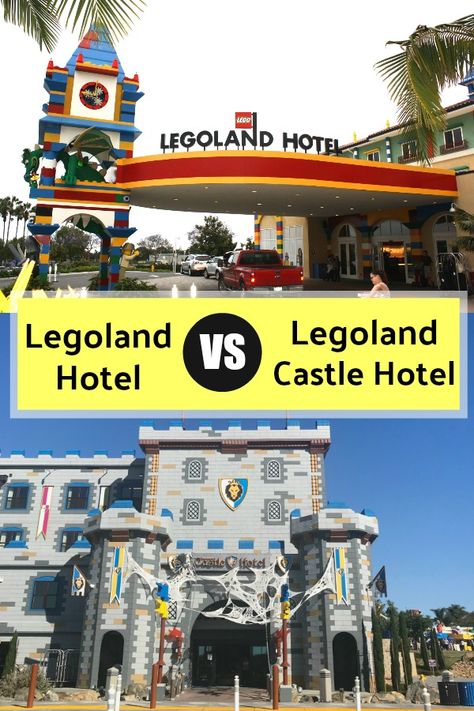 Legoland Hotel VS Castle Hotel Legoland California Hotel, California Resorts, Best Amusement Parks, Legoland California, San Diego Vacation, Family Friendly Resorts, Hotel Entrance, San Diego Travel, Castle Hotel