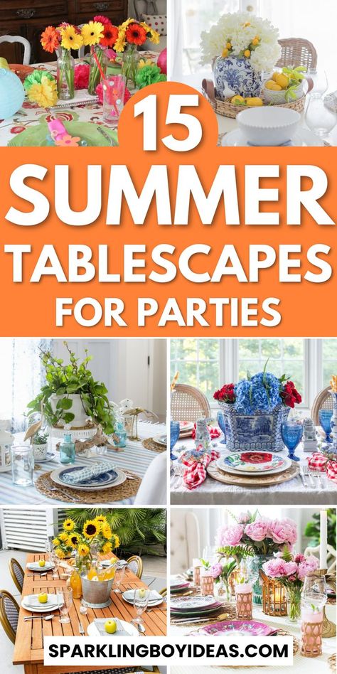 Get ready for your summer with these stunning summer tablescapes ideas! Whether you're hosting a beachy BBQ or a garden party, our outdoor summer table decorations will bring a perfect touch of tropical, coastal, or boho style to your event. From elegant summer table settings to colorful DIY summer table decor, we've got you covered with everything to create stunning summer centerpieces. Our nautical tablescapes and beach themed tablescapes are perfect for an al fresco dining experience. Summer Tablescapes Ideas, Summer Dining Room Table Decor, Picnic Table Centerpieces, Themed Tablescapes, Church Stage Decor, Picnic Table Decor, Outdoor Tablescapes, Summer Table Decor, Tablescapes Ideas