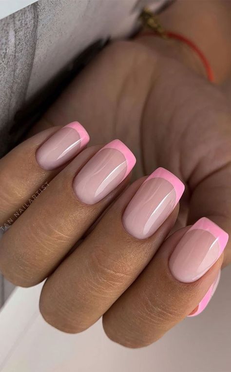 Pretty French Manicure With Colour Line Ideas 1 - Fab Mood | Wedding Colours, Wedding Themes, Wedding colour palettes Nail Tips, Pink Tip Nails, Manikur Kuku, French Manicure Nails, French Tip Acrylic Nails, Her Nails, Pink French, Cute Gel Nails, Tip Nails