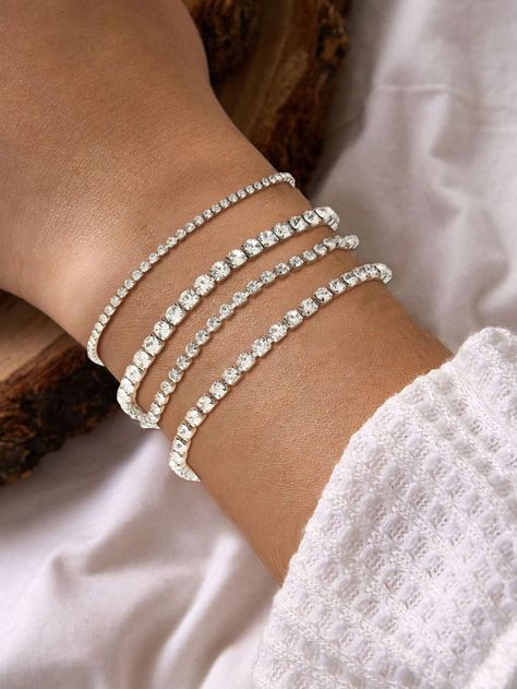 Multicolor  Collar  Stainless Steel   Embellished   Women Fashion Jewelry Diamond Bracelet Women, Disposable Mascara Wands, Shot List, Diamond Tennis Bracelet, Bracelet Women, Jewelry Lookbook, Birthday List, Tennis Bracelet Diamond, Watches Women Fashion